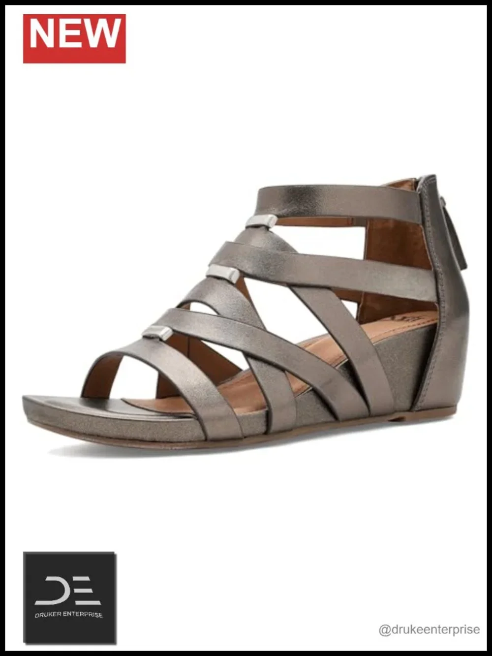 Women's Full-Grain Leather Wedge Sandals - Ankle Strap Zip Casual